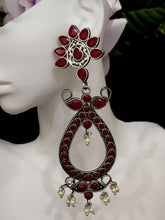Ethnic Oxidised Red Stone Jhumkas